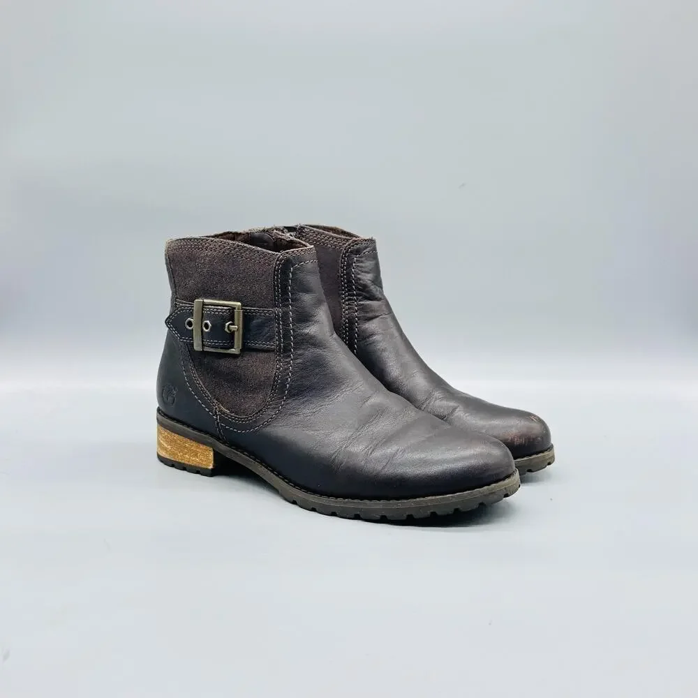 Timberland Boots Womens 7 Brown Leather Earthkeepers Ankle Buckle Zip Booties
